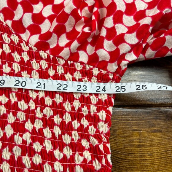 Ava & Viv Red & White Smocked Midi Dress Size 4X Puff Sleeves & Square Neckline - Picture 7 of 10